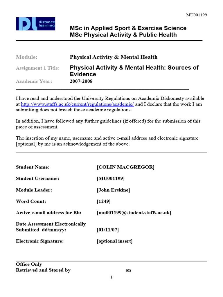 The Role of Physical Activity and Mental Health Outcomes | PDF ...