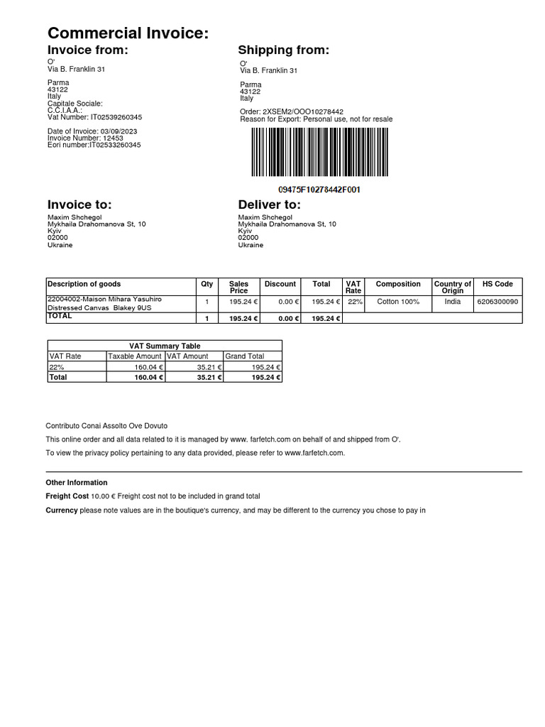 Farfetch Full Invoice | PDF