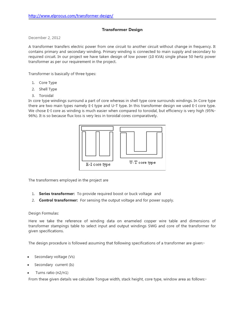 E-I Core Transformer Design Guide | PDF | Transformer | Area