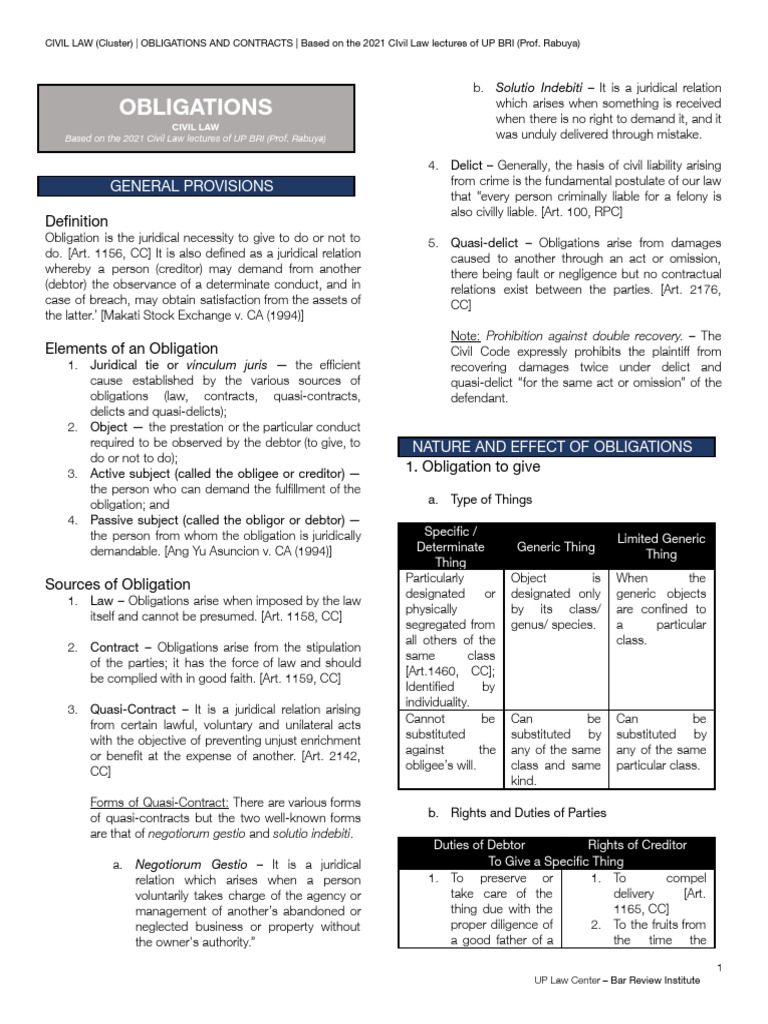 Rabuya on Obligations and Contracts | PDF | Law Of Obligations | Negligence