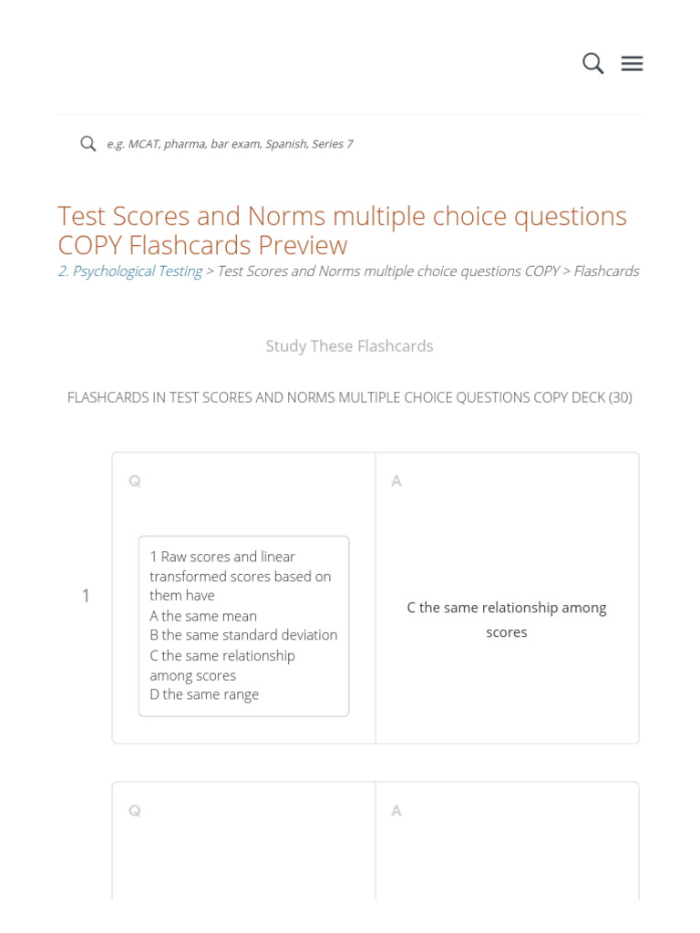 Test Scores and Norms Multiple Choice Questions COPY Flashcards by M ...