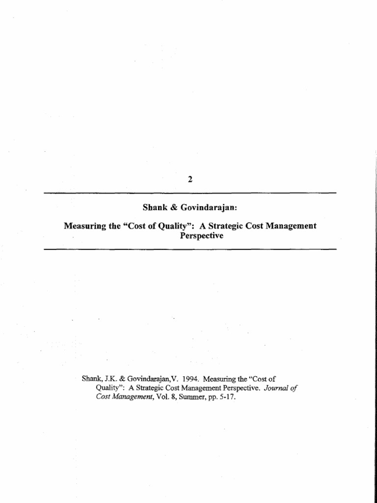 Shank Govindarajan 1994 Measuring The Cost Of Quality A Strategic