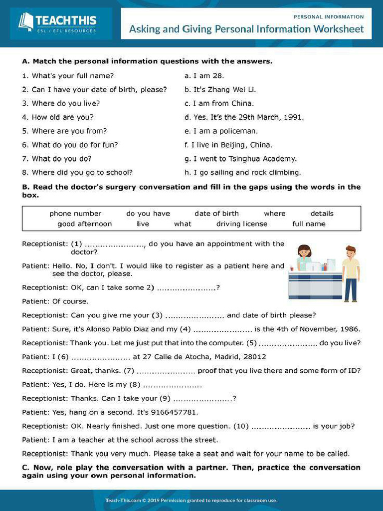 Asking and Giving Personal Information Worksheet | PDF
