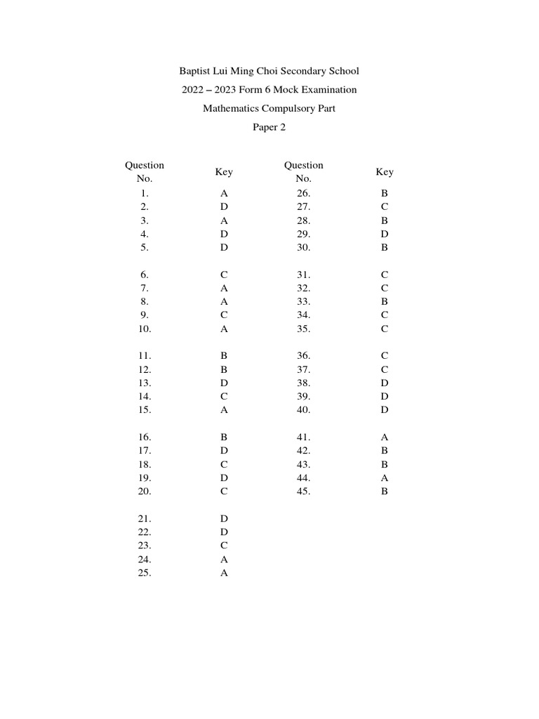 F.6 Math Mock Exam 2022-23 | PDF | Area | Elementary Geometry