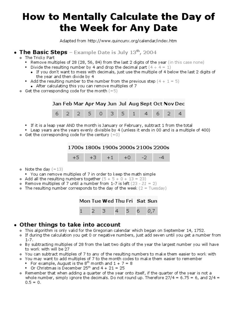 Mental Calculation of Date | PDF | Numbers | Arithmetic
