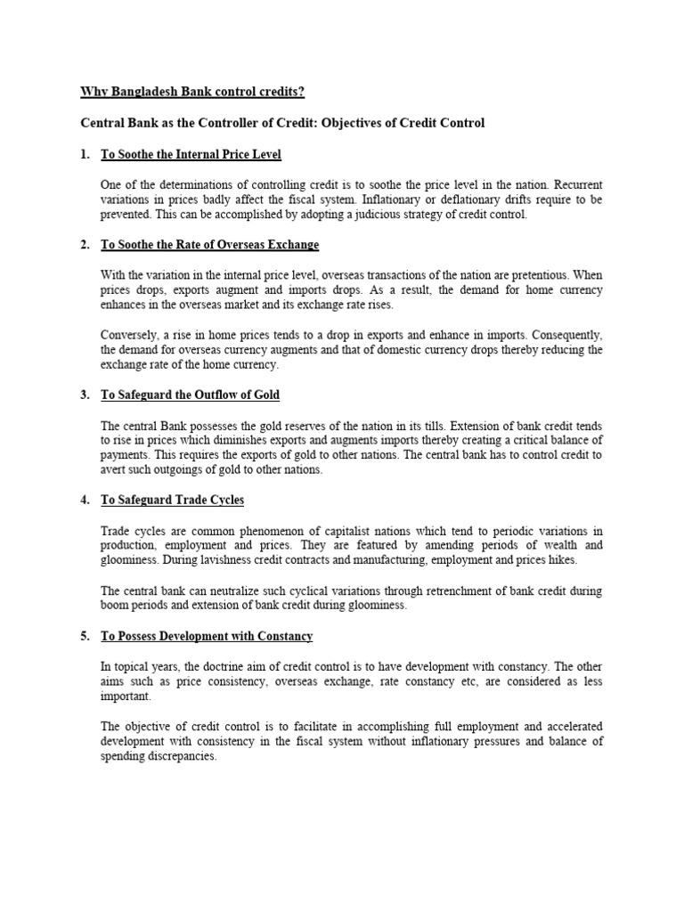 Bangladesh Bank Credit Control Objectives | PDF
