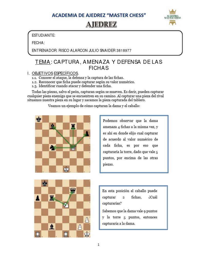 Captura, Amenaza y Defensa de Las Fichas | PDF | Ajedrez | Juegos de ...