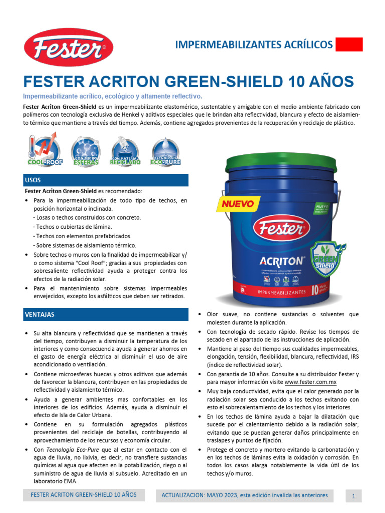 Impermeabilizante Ecológico Fester 10 Años | PDF | Agua | Hormigón