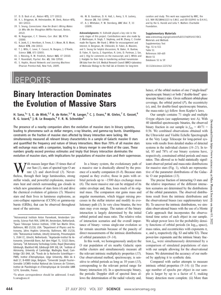 Sana Et Al 2012 Binary Interaction Dominates The Evolution of Mass ...