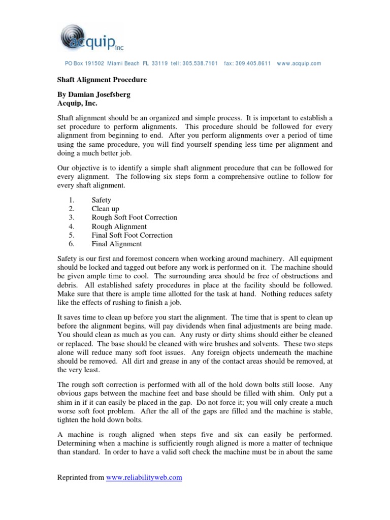 Shaft Alignment Procedure PDF Mechanical Engineering Industries