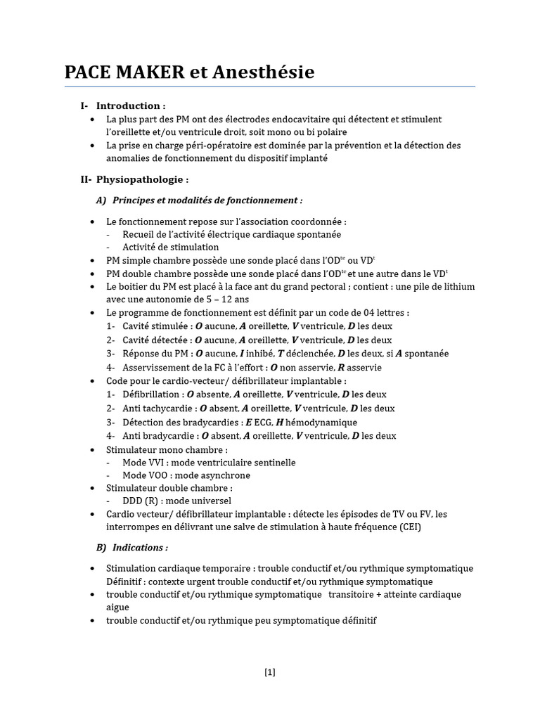 Anesthésie et Pacemaker : Guide Pratique | PDF | Cœur | Spécialités ...