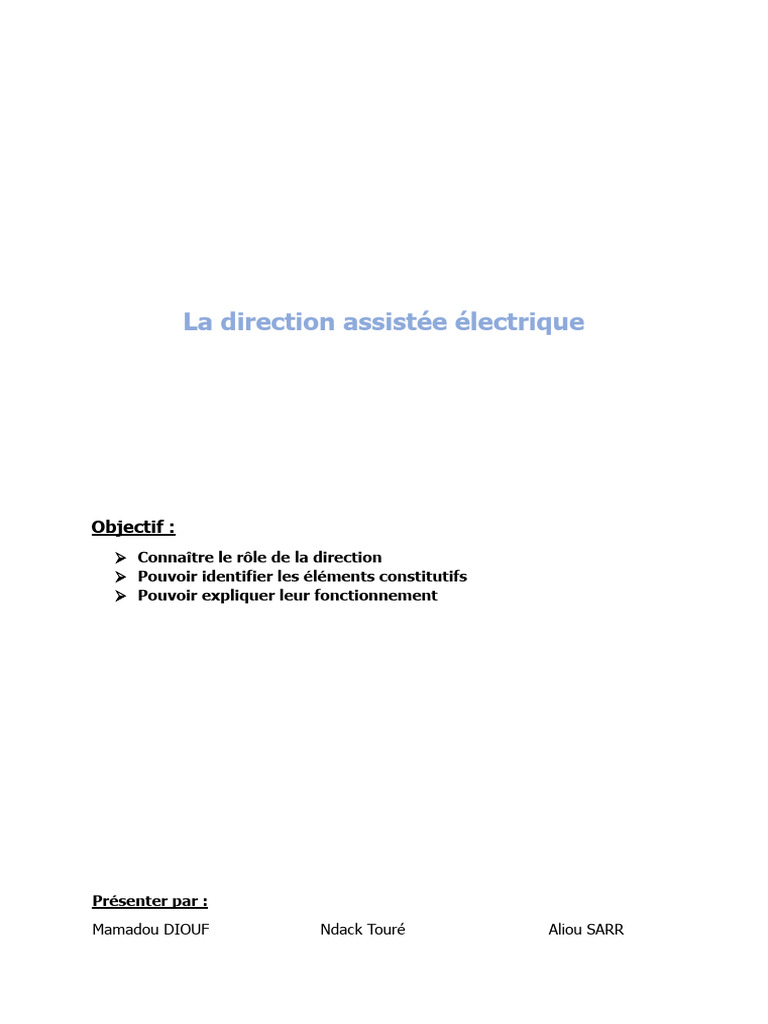 Direction Assistée Électrique : Fonctionnement et Composants | PDF ...