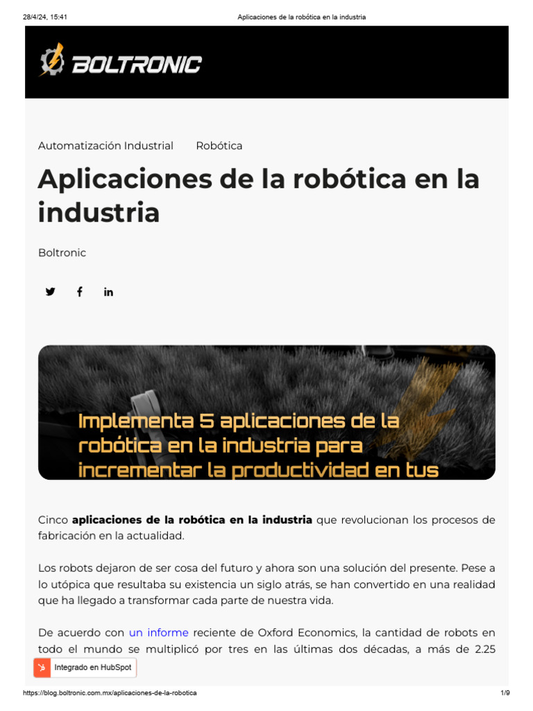 Aplicaciones de robótica en la industria | PDF | Robot | Robótica