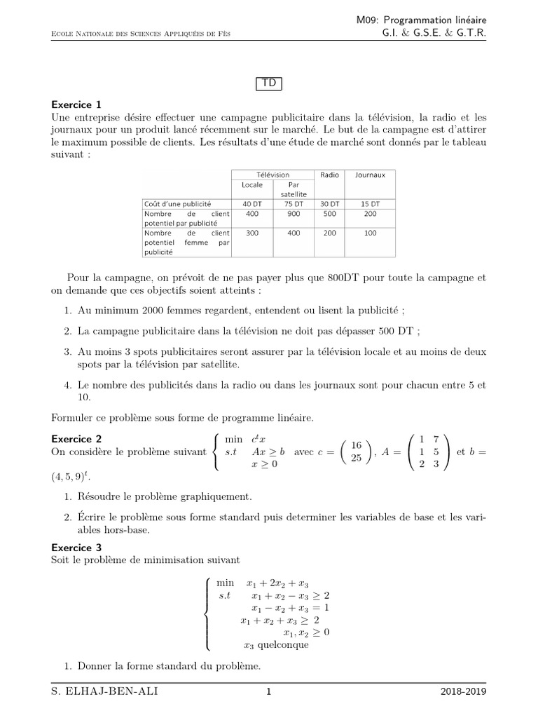 Problèmes de Programmation Linéaire et Solutions | PDF | Optimisation ...