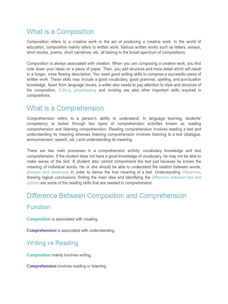 Composition and Comprehension Grammar For English Learner's | PDF ...