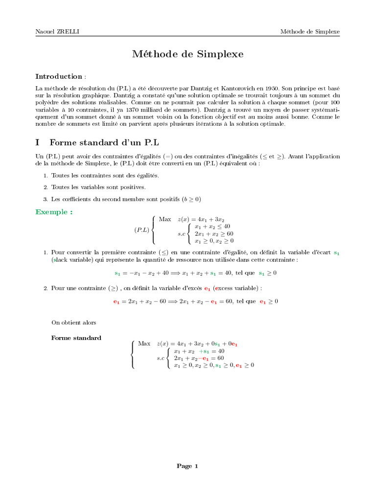 Méthode de Simplexe : Guide Complet | PDF | Mathématiques appliqués ...