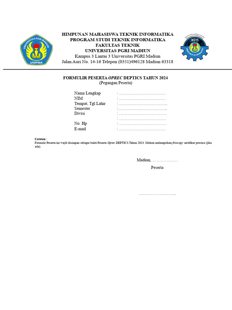 Formulir Pendaftaran Pdf Seni