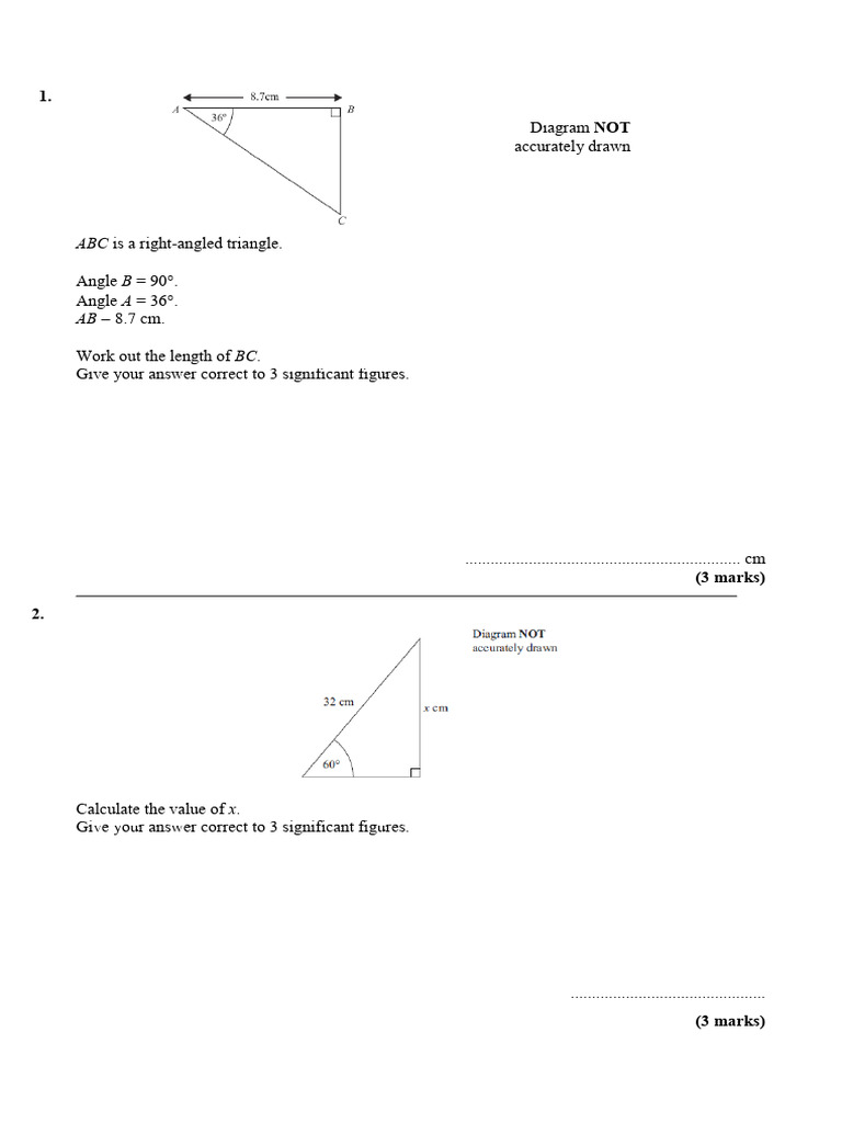 Trig Worksheet | PDF | Triangle | Trigonometry