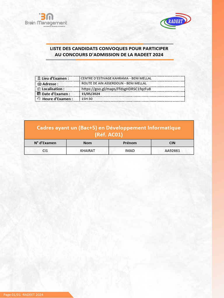 Liste des candidats RADEET 2024 | PDF