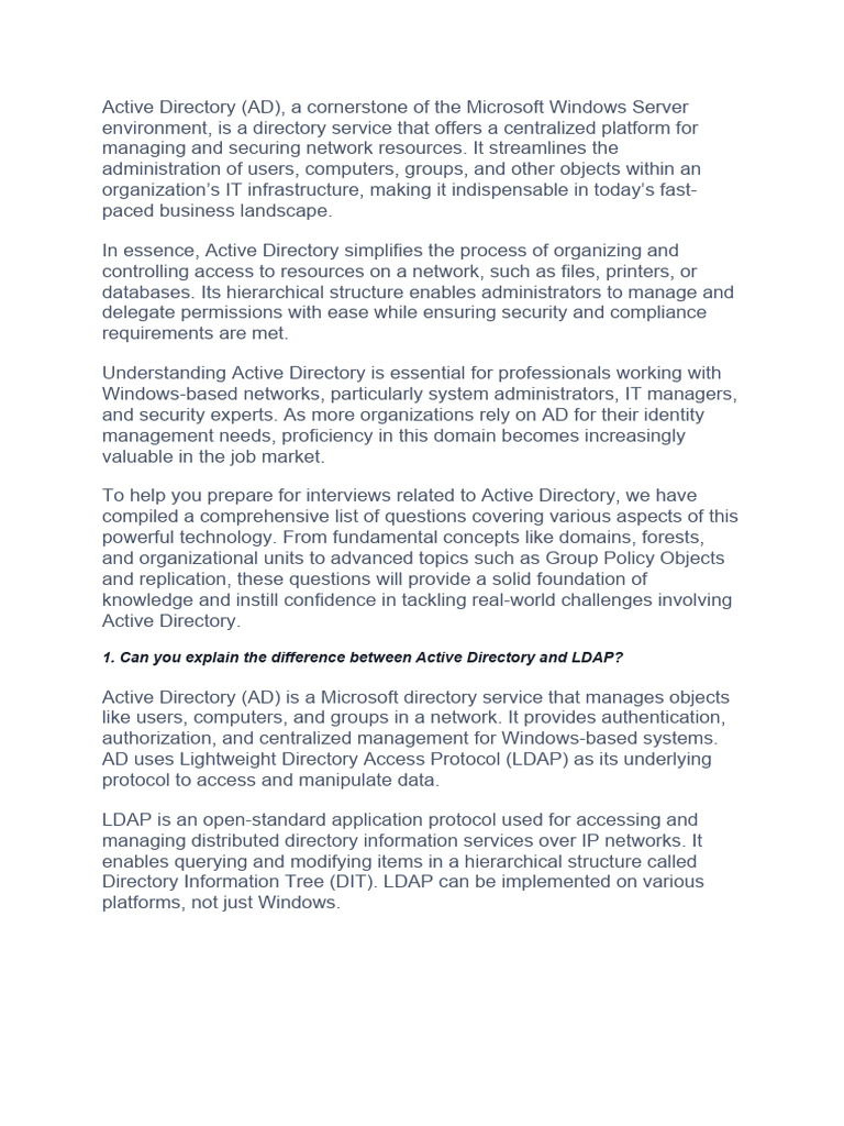 Active Directory Interview Questions Guide | PDF | Active Directory ...