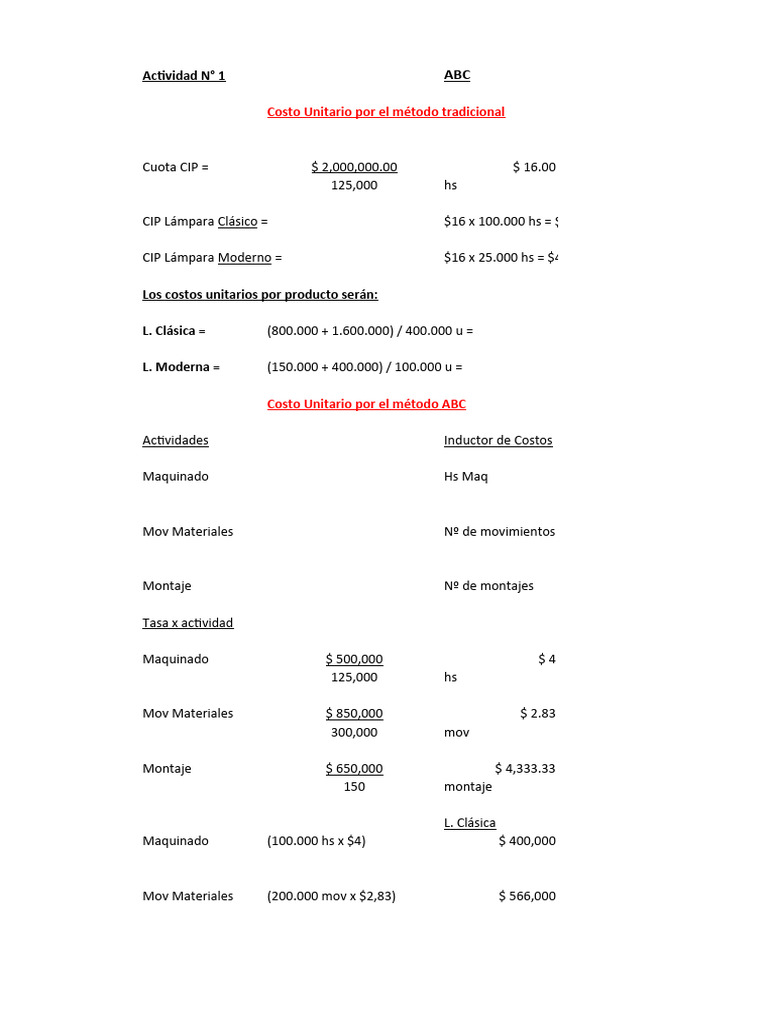 Costos Unitarios: Método ABC vs Tradicional | PDF