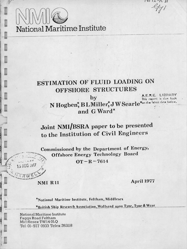 Estimation Of Fluid Loading On Offshore Structure Pdf Force Drag