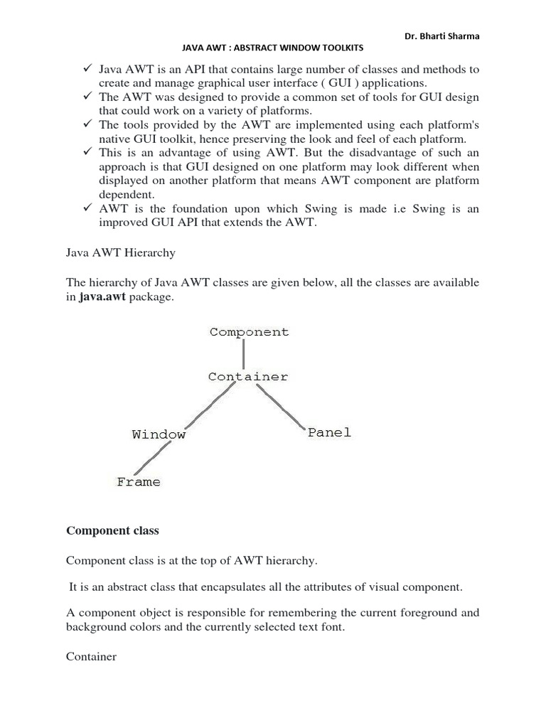 Java AWT Is An API That Contains Large Number of Classes and Methods To ...