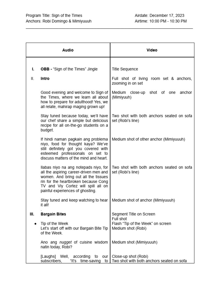 Group 1 - TV Program Script - SFRAT | PDF | Résumé | Foods