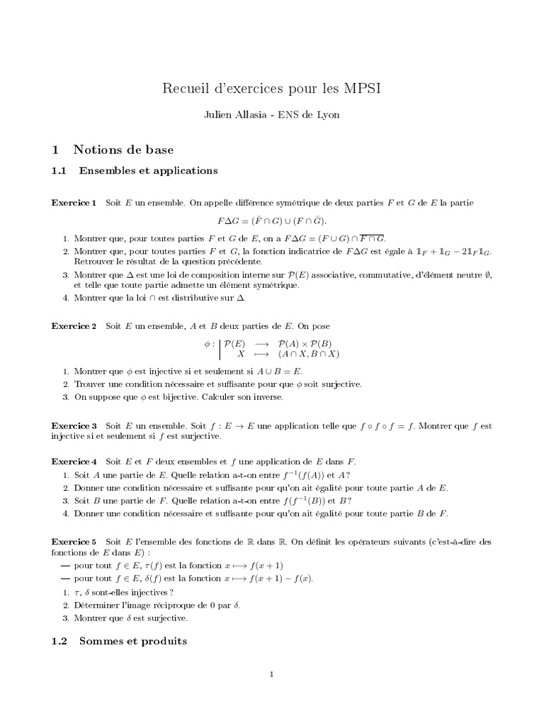 Exercices de Mathématiques MPSI | PDF | Limite (mathématiques) | Zéro d ...