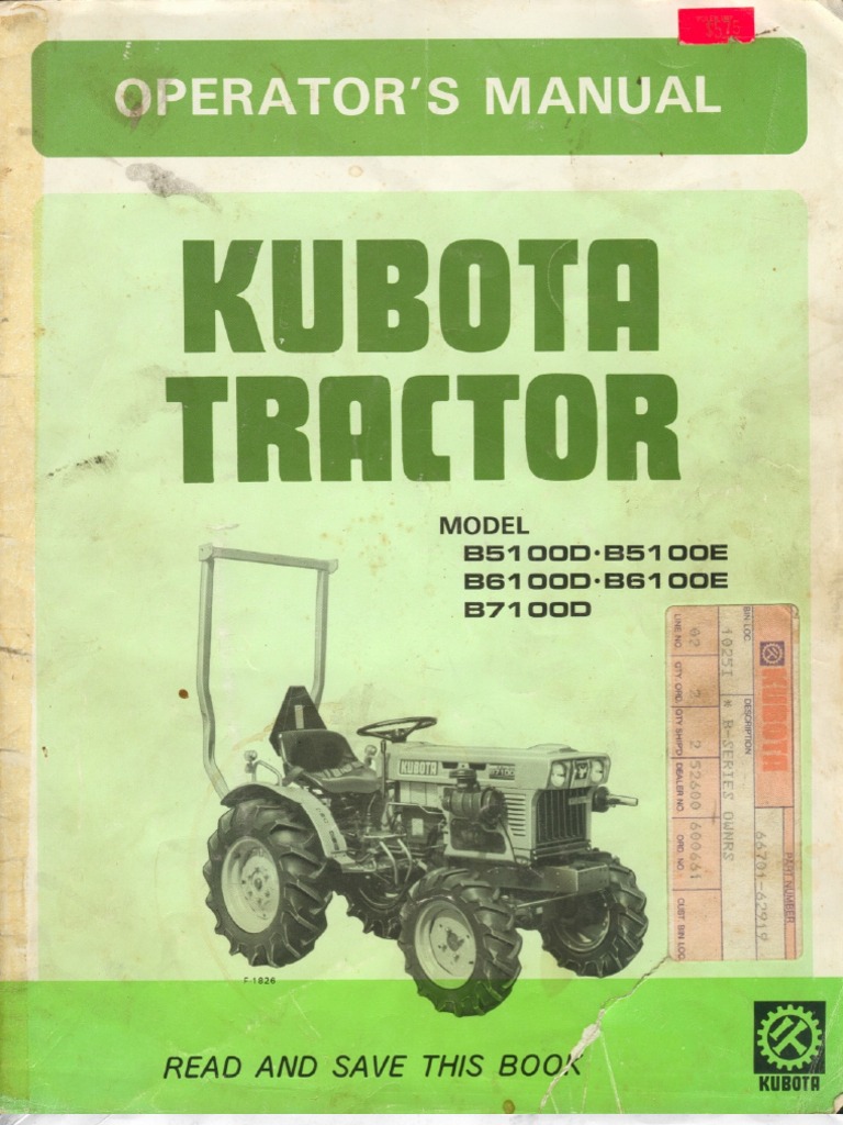 Kubota b5100-b6100-b7100 Owners Manual