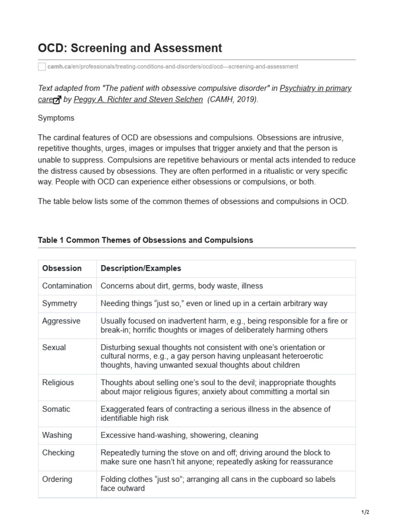 Psychological Assessment For Ocd