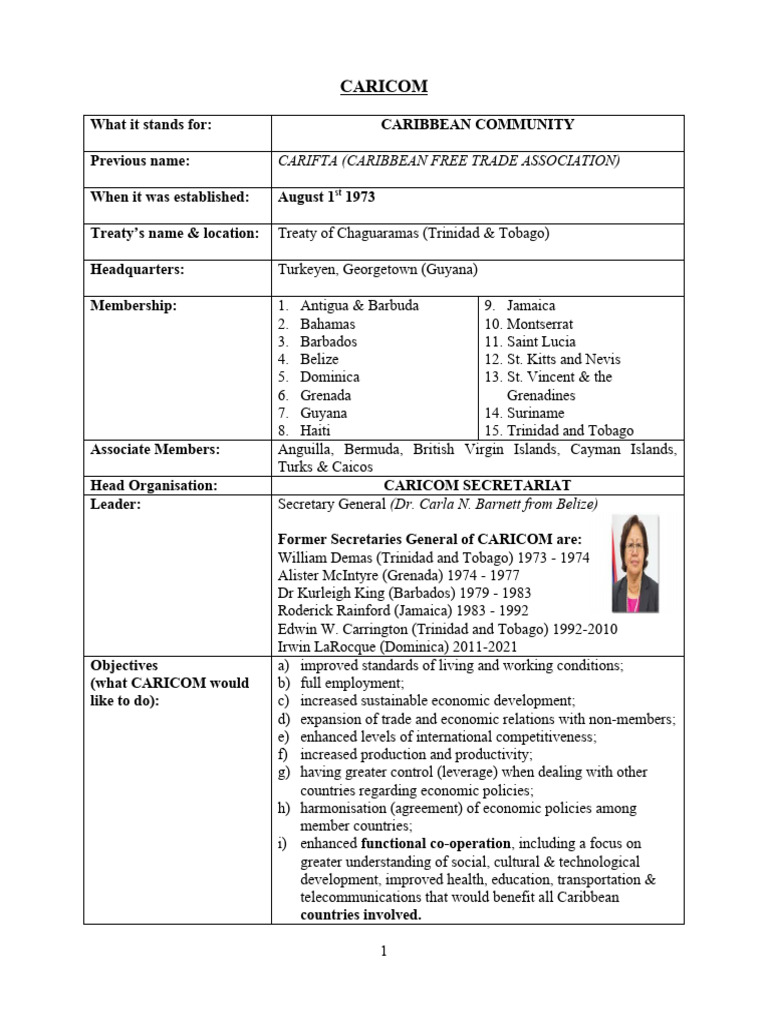 Overview Of Caricom And Its Objectives Pdf Economies