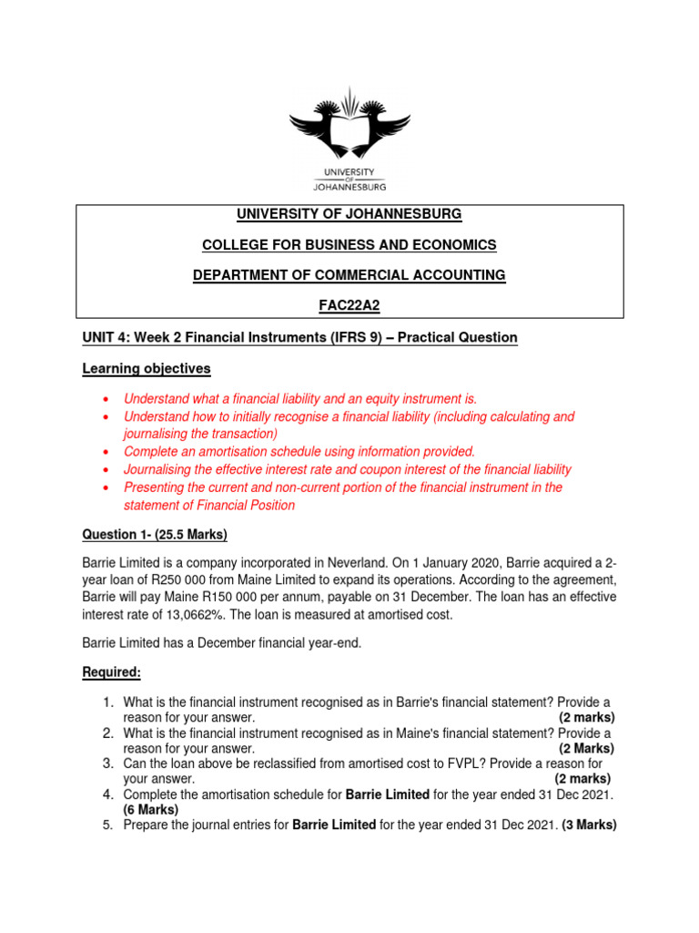Unit 4 (W3) Financial Instruments Practical Question 2024 - Final | PDF ...