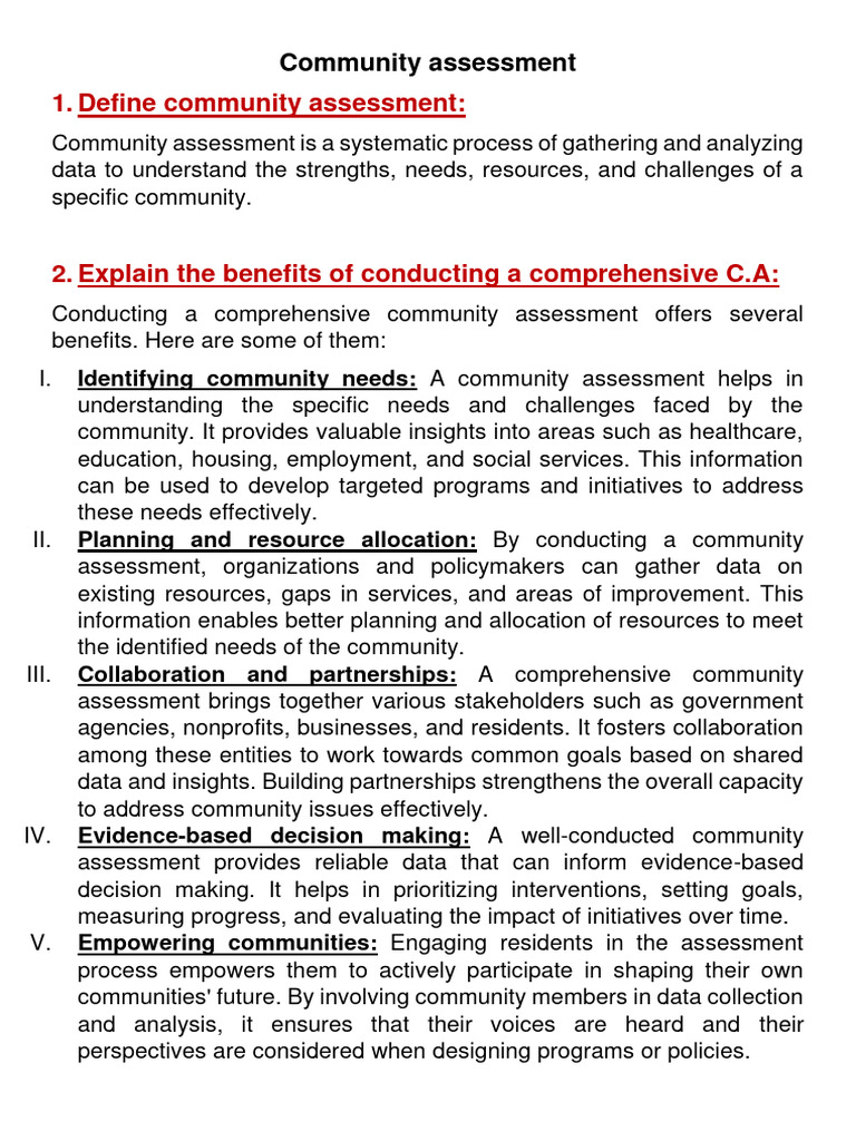 Define Community Assessment | PDF | Health Care | Survey Methodology