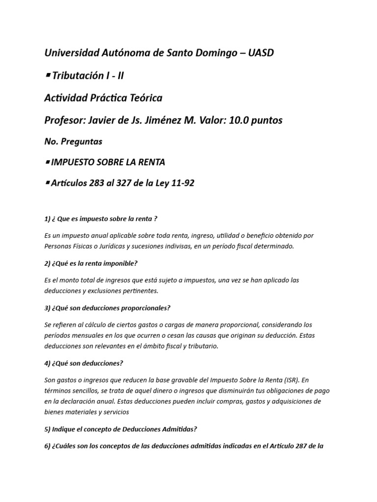 Cuestionario | PDF | Impuestos | Impuesto sobre la renta