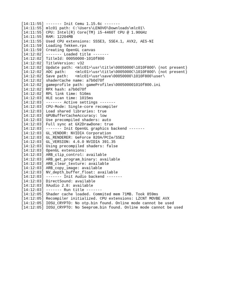 Cemu 1.15.6c Initialization Log | PDF | Computers