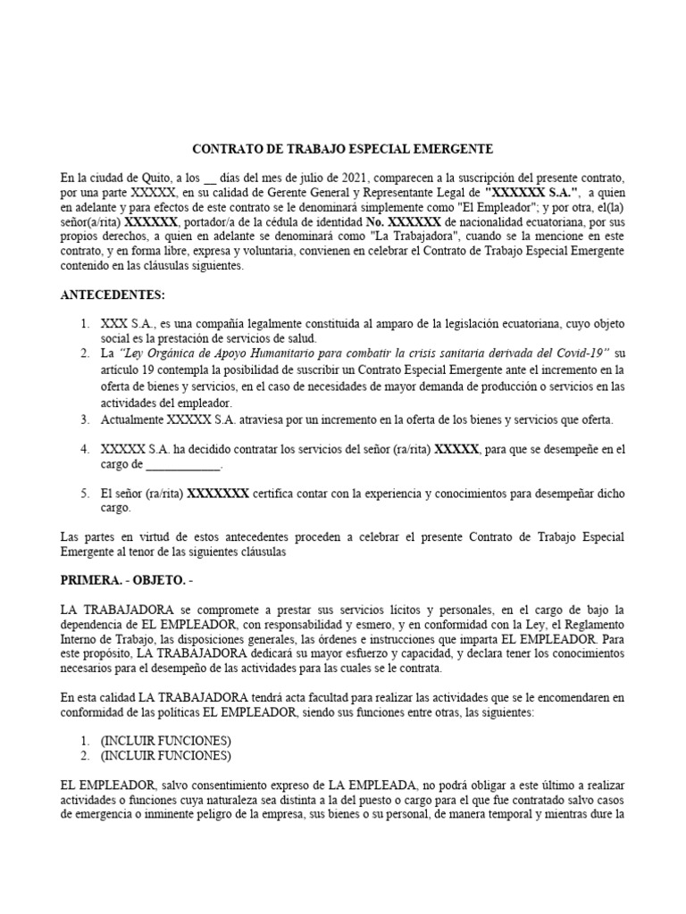 Contrato de Trabajo Especial Emergente | PDF | Derecho laboral | Salario
