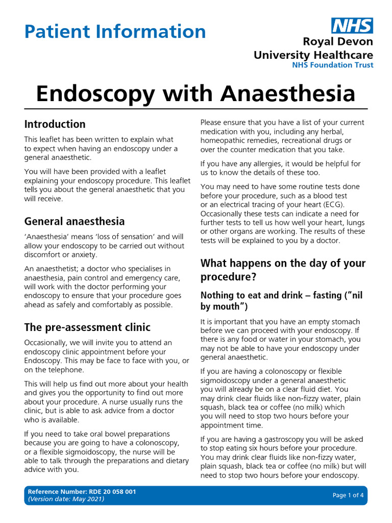 Endoscopy Under General Anaesthesia Guide | PDF | Anesthesia | Endoscopy