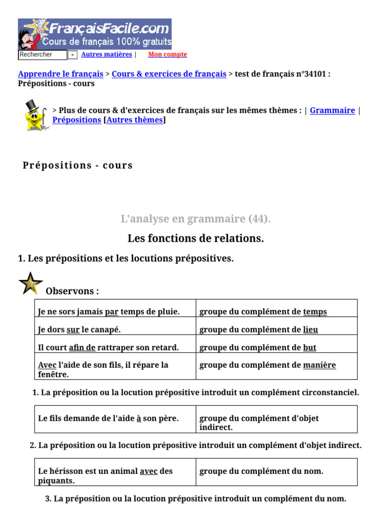 Cours sur les locutions prépositives | PDF | Adposition | Adverbe
