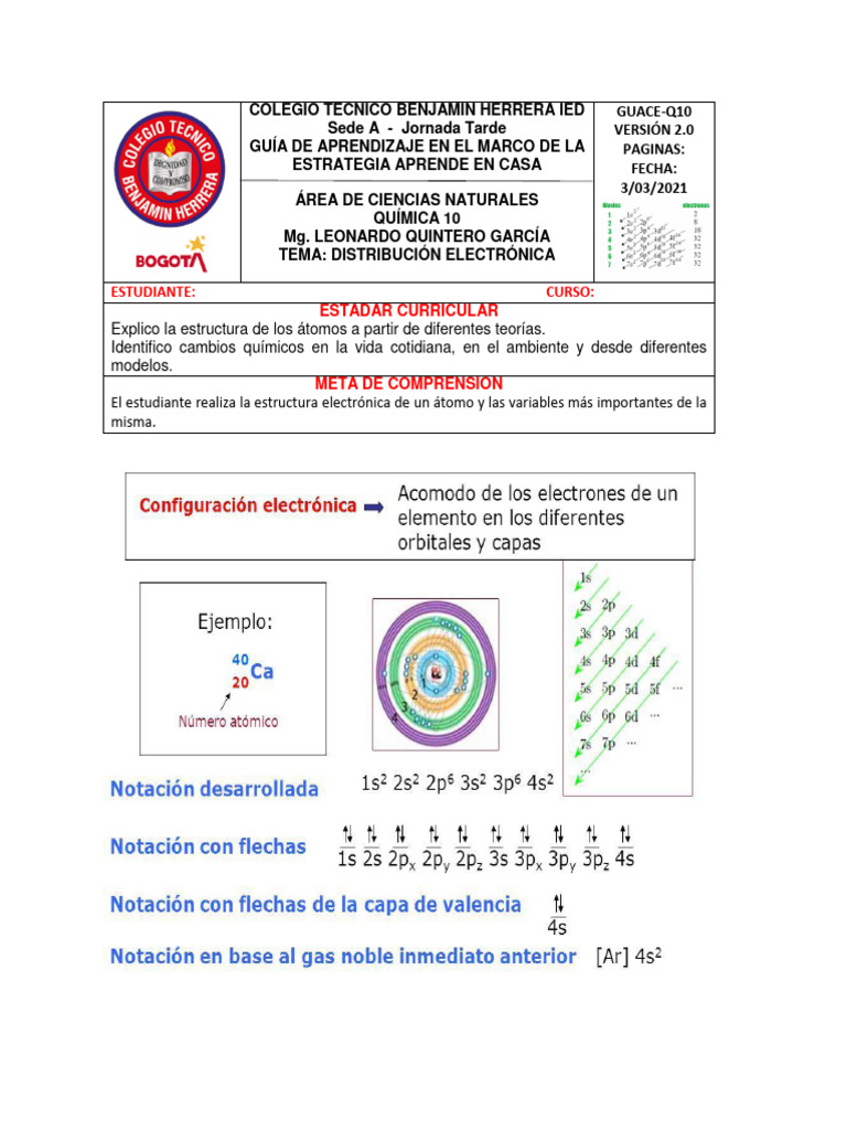 Configuración Electrónica Química 10 | PDF | Configuración electronica ...