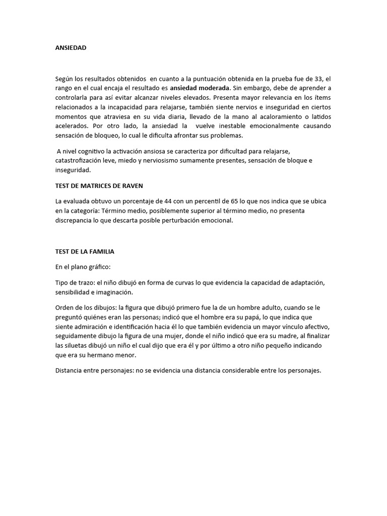 Ansiedad Moderada y Evaluaciones Psicológicas | PDF