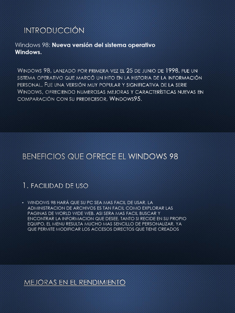 Características Clave de Windows 98 | PDF | Microsoft Windows | Microsoft