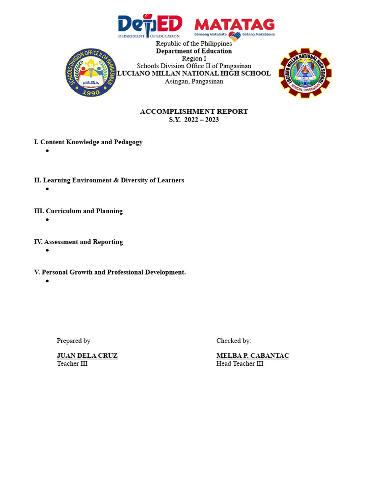 Accomplishment Report Template 2023 | PDF | Wellness