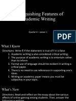 Distinguishing Features of Academic Writing