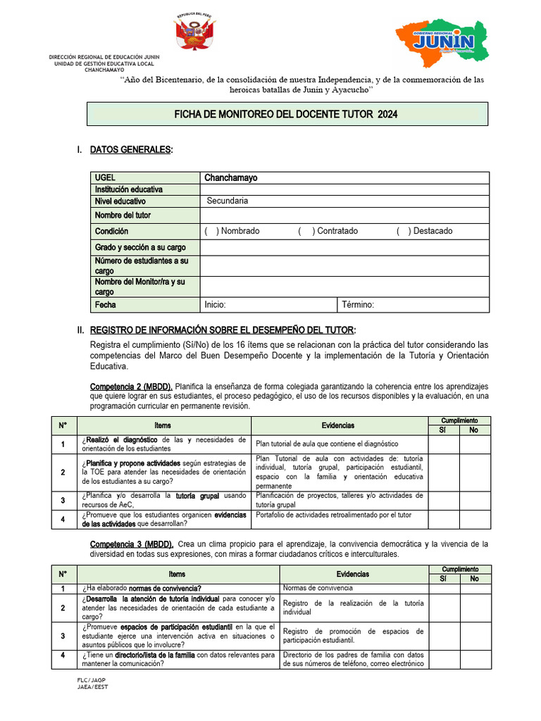 Ficha de Monitoreo Docente 2024 | PDF | Evaluación | Enseñando