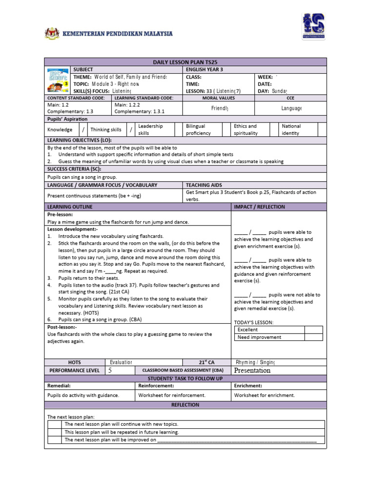 English Lesson Plans for Year 3 | PDF | Lesson Plan | Vocabulary