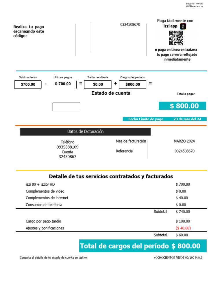 Estado de Cuenta Izzi - Marzo 2024 | PDF | Industrias de servicio ...