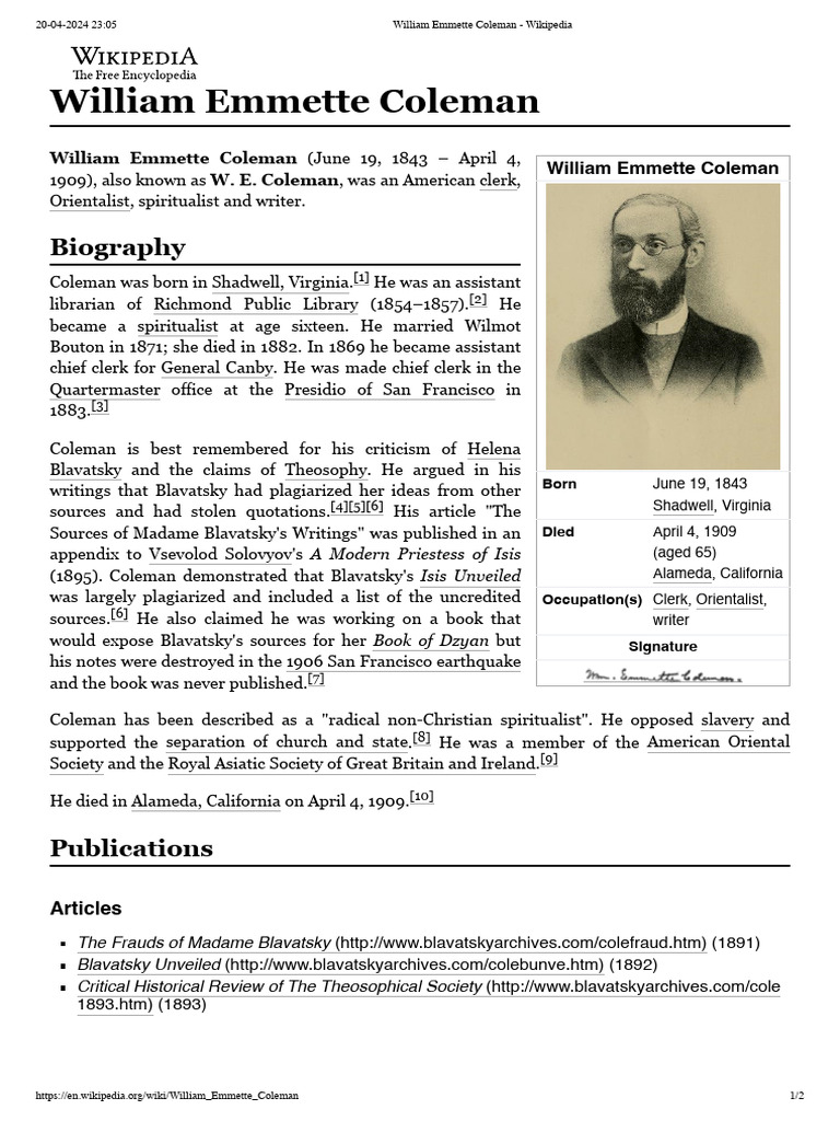 William Emmette Coleman - Wikipedia | PDF | Theosophy