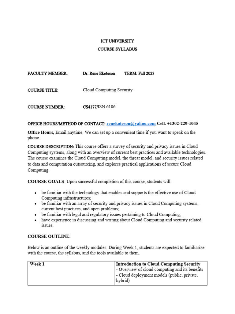 Course syllabus cloud computing pdf cloud computing security