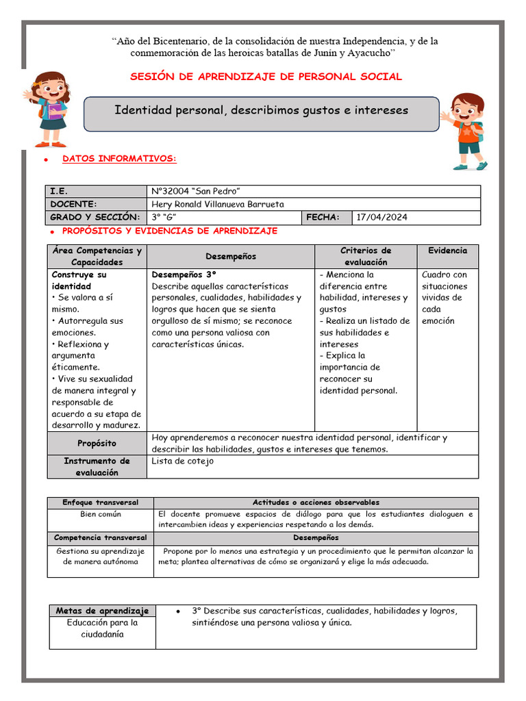 Identidad Personal en el Aula: Habilidades y Gustos | PDF | Evaluación ...